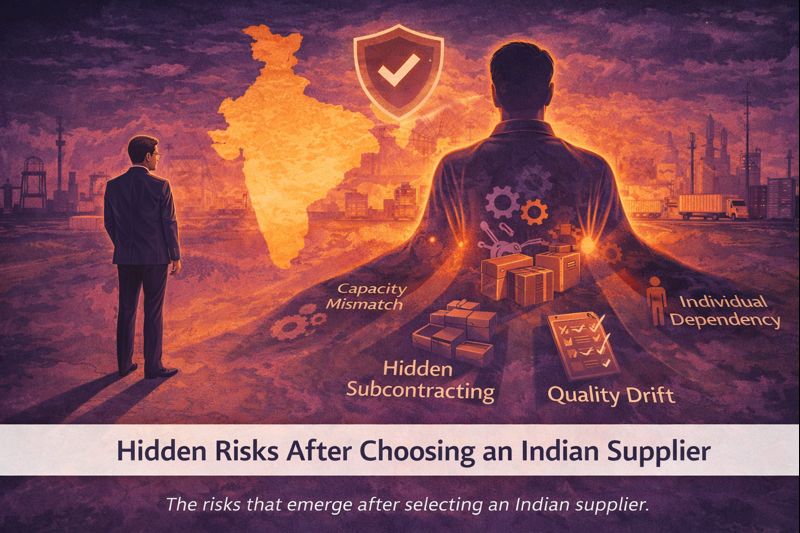 Visual representation of hidden risks buyers face after choosing an Indian supplier