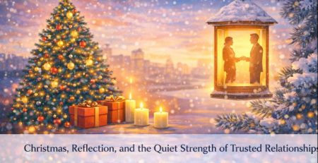 Subtle Christmas-themed illustration reflecting trust and long-term professional relationships